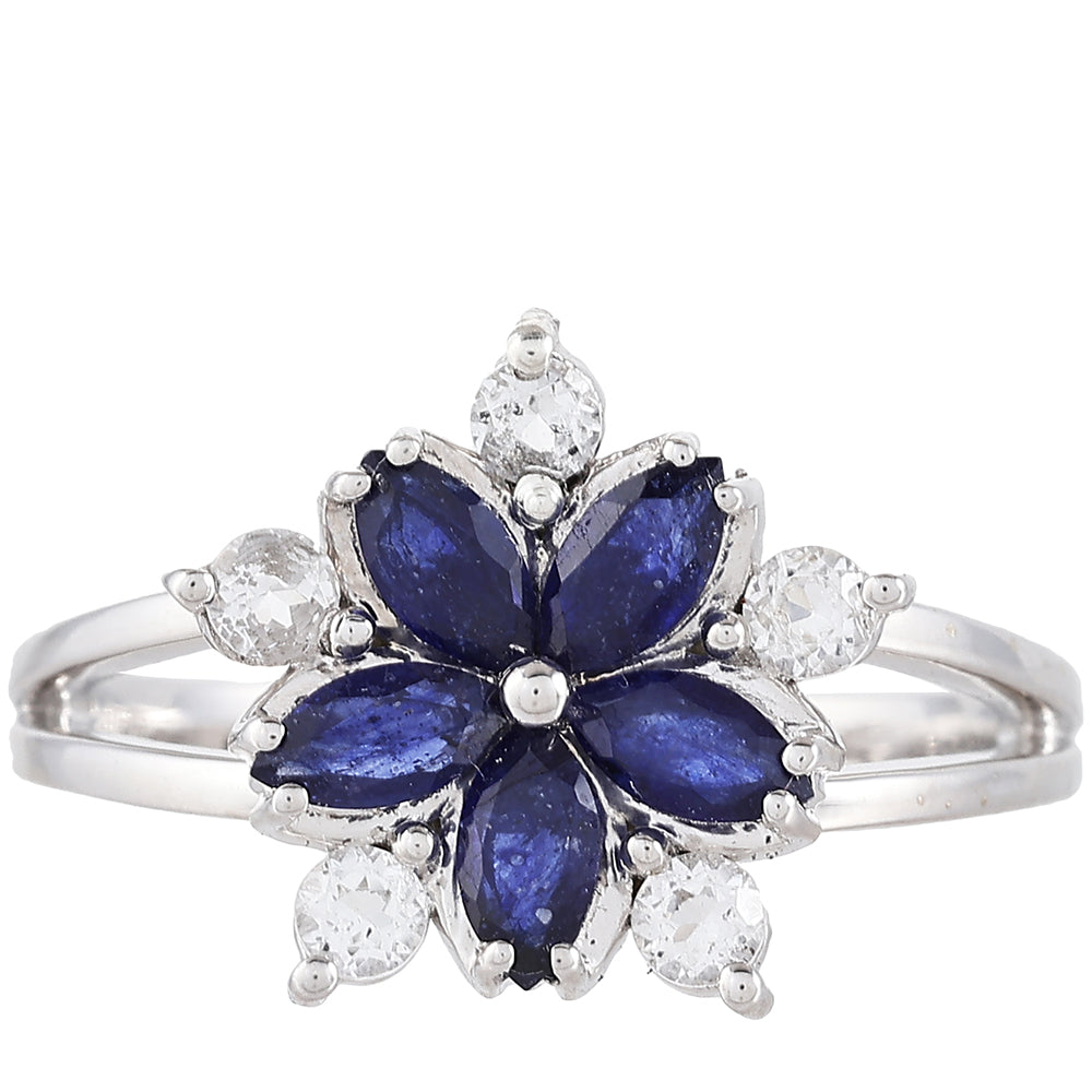 Inel din Argint 925 ( 3.02 grame ) cu Safir Thailandez și Topaz Alb 1.5 Carate 1 