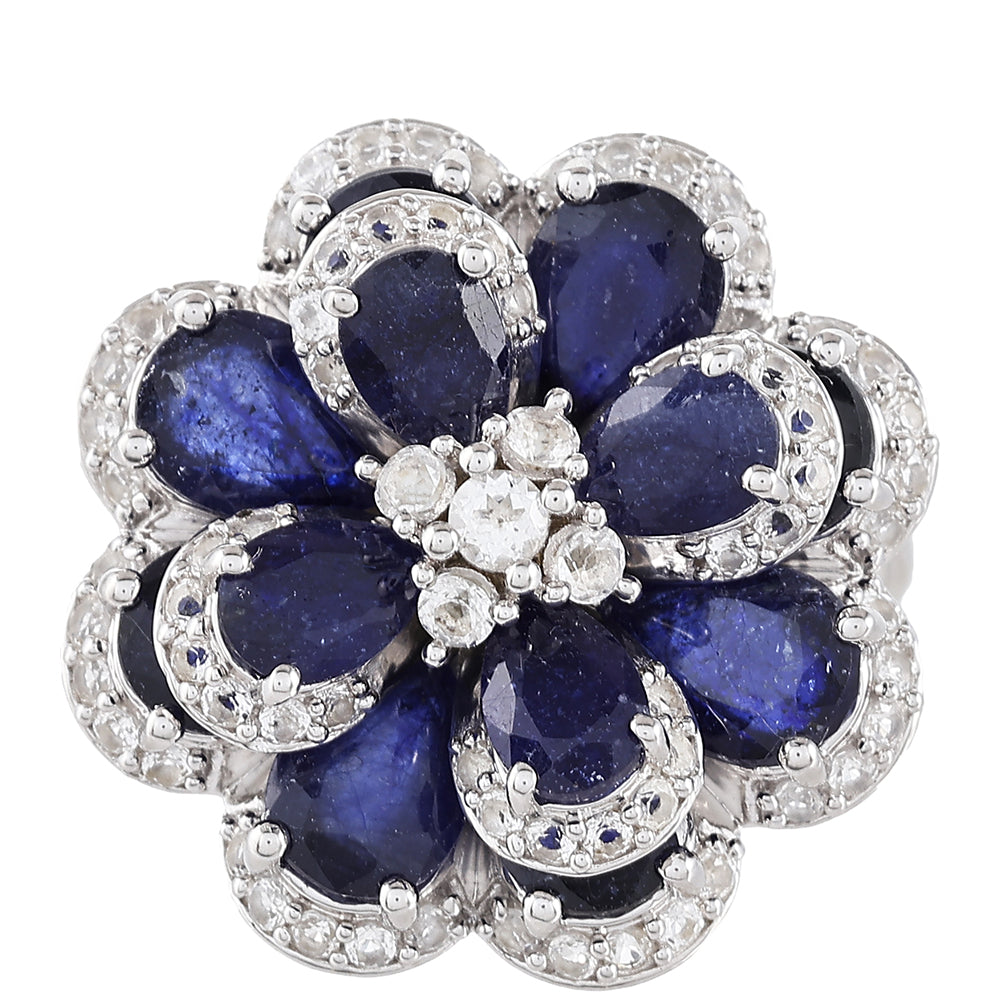 Inel din Argint 925 ( 7.43 grame ) cu Safir Thailandez și Topaz Alb 11.8 Carate 1 