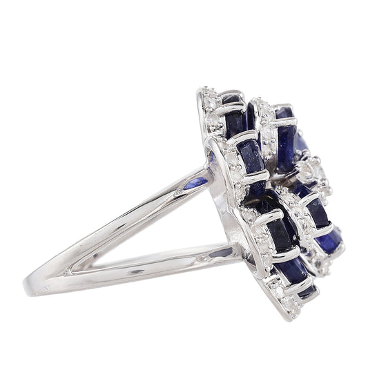 Inel din Argint 925 ( 7.43 grame ) cu Safir Thailandez și Topaz Alb 11.8 Carate