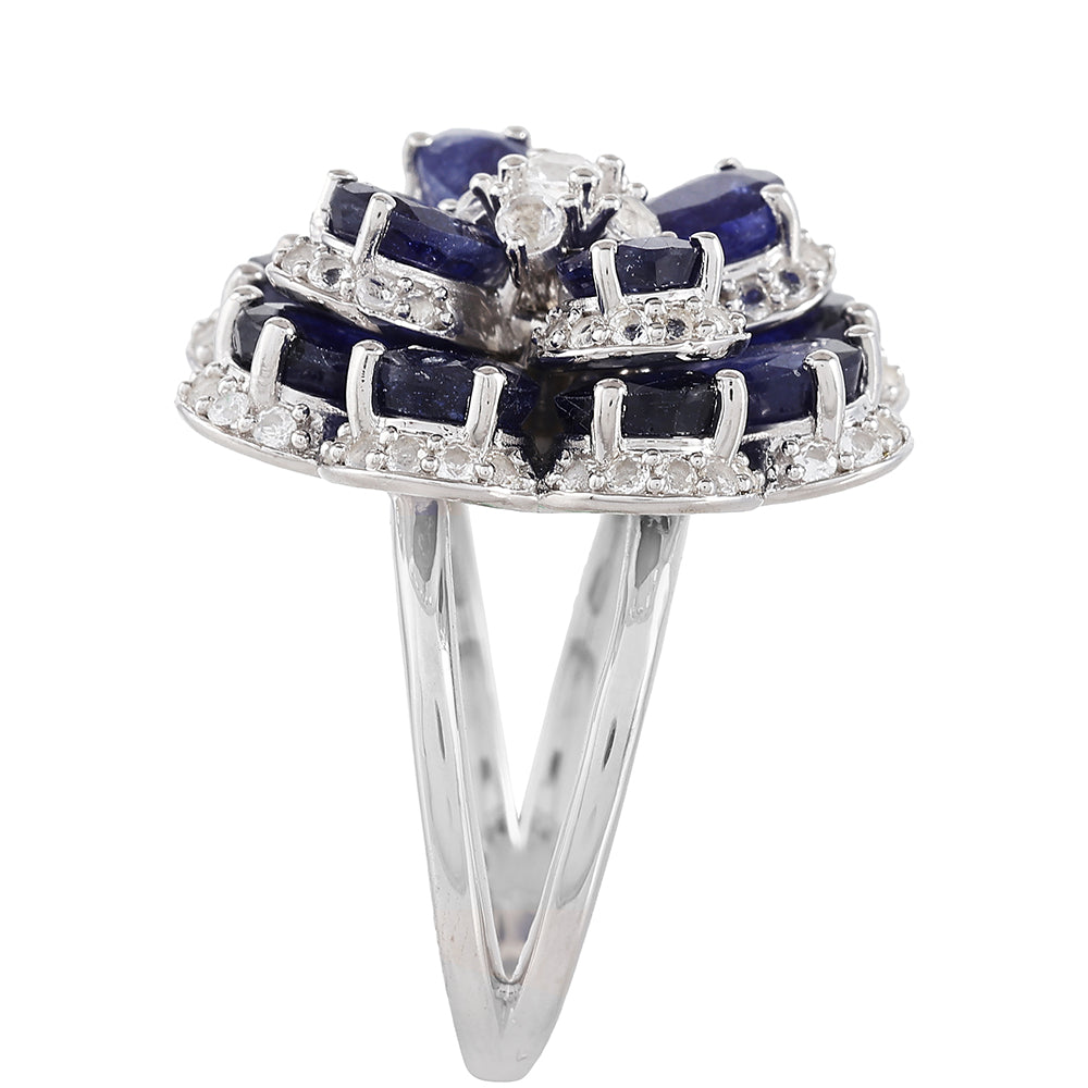 Inel din Argint 925 ( 7.43 grame ) cu Safir Thailandez și Topaz Alb 11.8 Carate