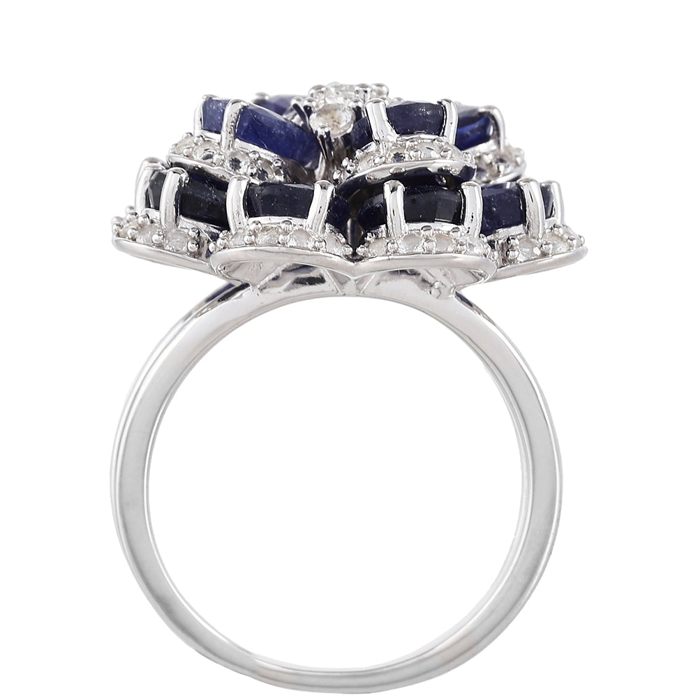 Inel din Argint 925 ( 7.43 grame ) cu Safir Thailandez și Topaz Alb 11.8 Carate