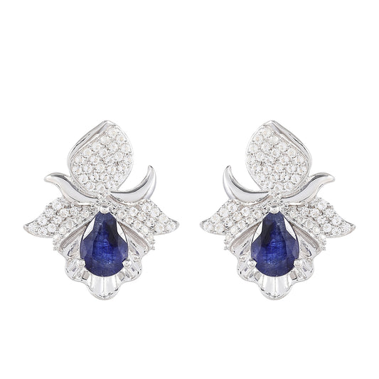 Cercei din Argint 925 ( 4.81 grame ) cu Safir Thailandez și Topaz Alb 2.56 Carate