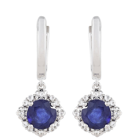 Cercei din Argint 925 ( 2.77 grame ) cu Safir Thailandez și Topaz Alb 2.77 Carate