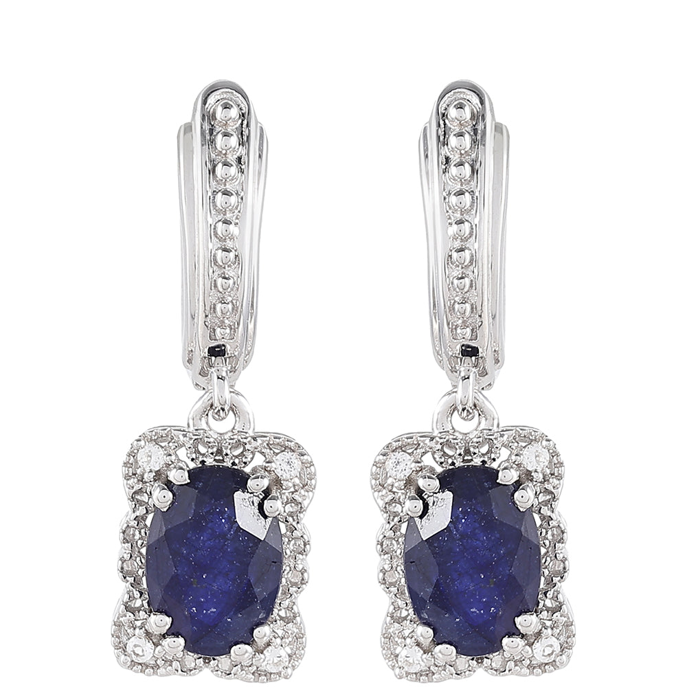 Cercei din Argint 925 ( 2.08 grame ) cu Safir Thailandez și Topaz Alb 2.37 Carate