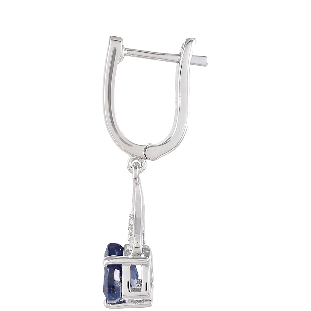 Cercei din Argint 925 ( 2.57 grame ) cu Safir Thailandez și Topaz Alb 2.2 Carate 2 