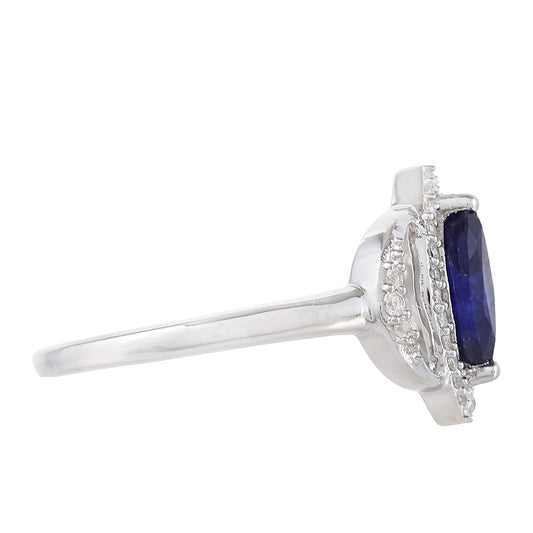 Inel din Argint 925 ( 1.82 grame ) cu Safir Thailandez și Topaz Alb 0.95 Carate