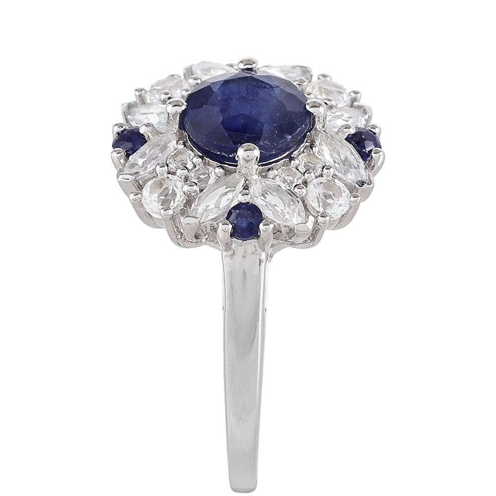 Inel din Argint 925 ( 3.28 grame ) cu Safir Thailandez și Topaz Alb 3.14 Carate 3 