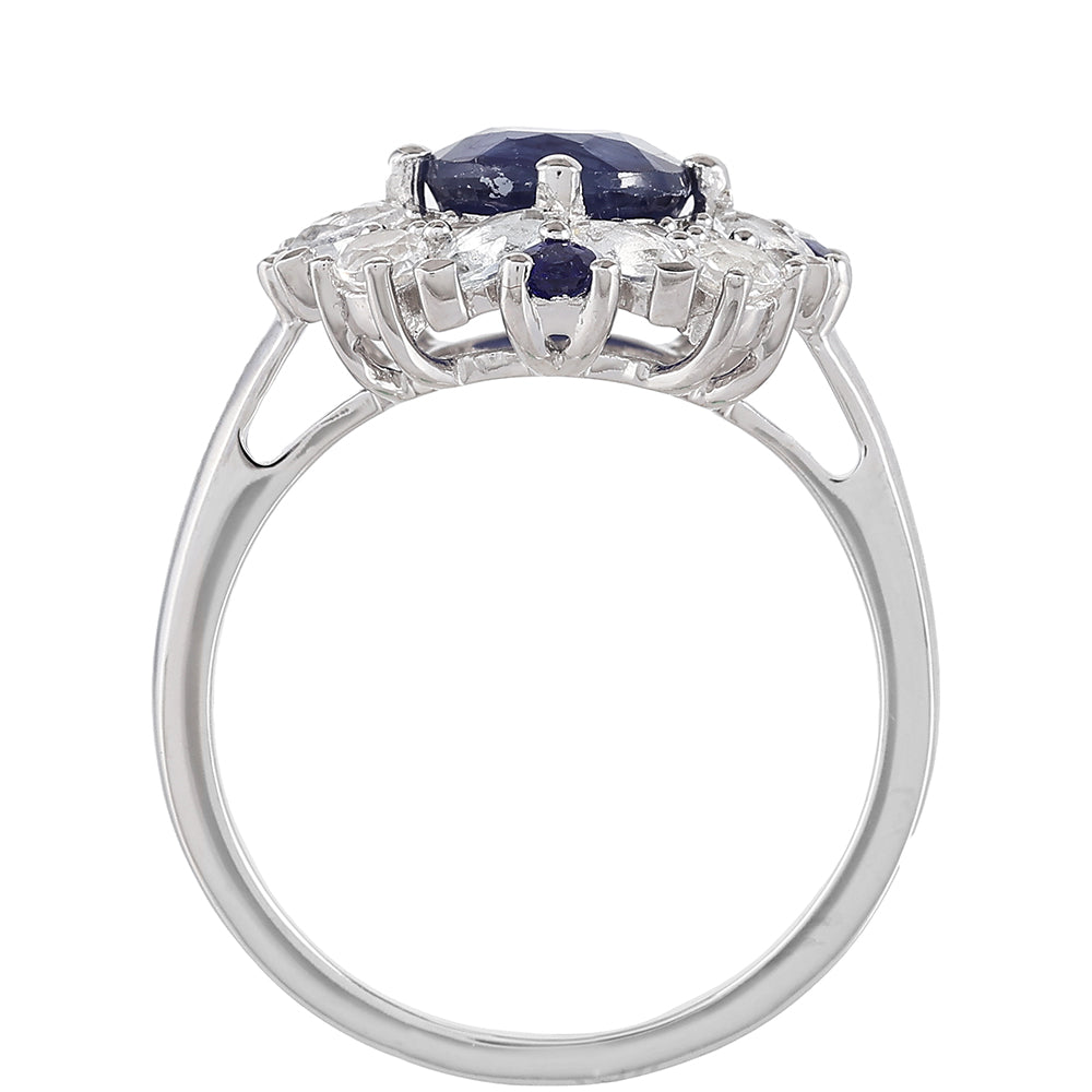 Inel din Argint 925 ( 3.28 grame ) cu Safir Thailandez și Topaz Alb 3.14 Carate 4 