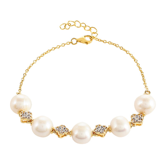 Brățară din Argint 925 Placat cu Aur ( 3.27 grame ) cu Perlă de Cultură și Topaz Alb 25.82 Carate