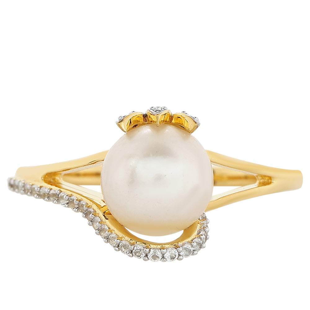 Inel din Argint 925 Placat cu Aur ( 2.28 grame ) cu Perlă de Cultură și Topaz Alb 2.84 Carate 1 
