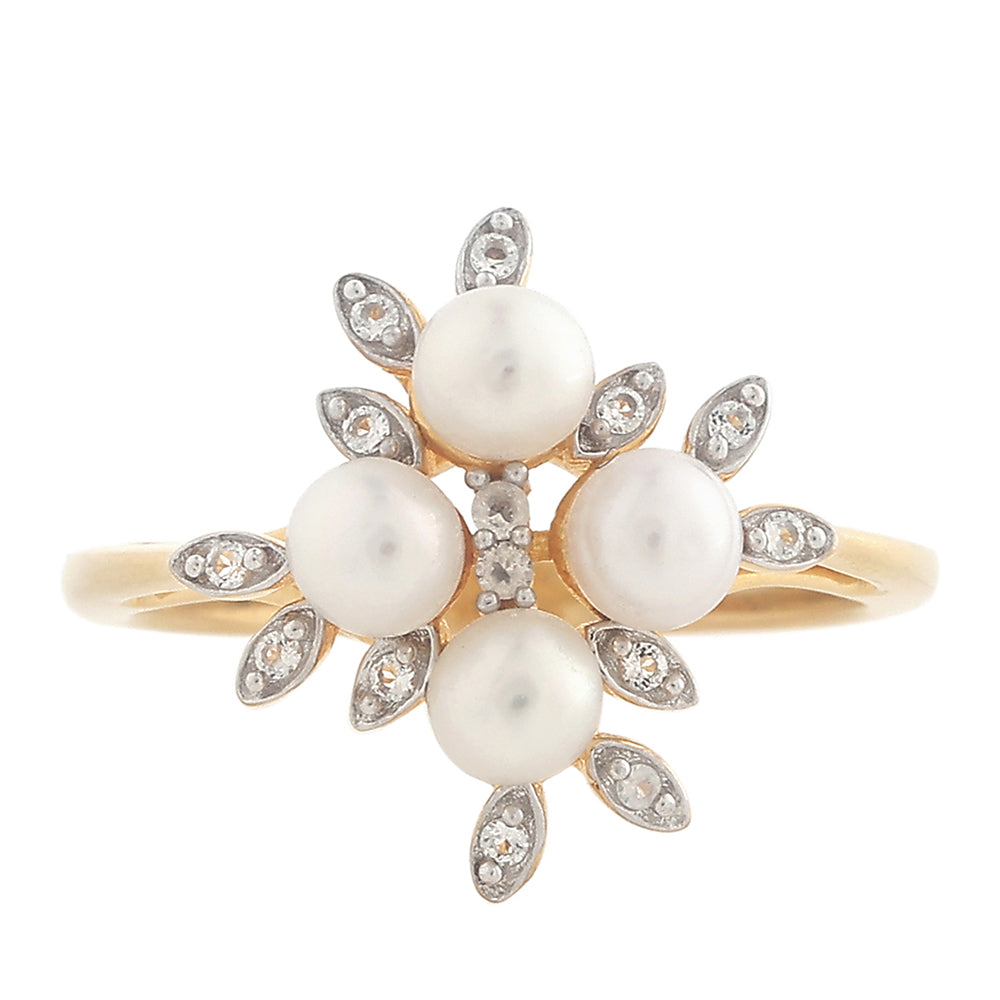 Inel din Argint 925 Placat cu Aur ( 2.57 grame ) cu Perlă de Cultură și Topaz Alb 1.44 Carate 1 