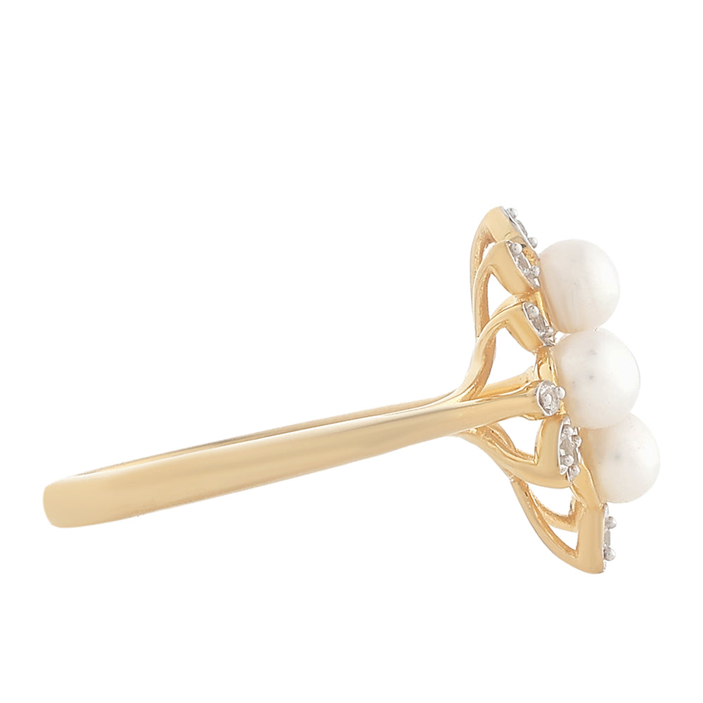 Inel din Argint 925 Placat cu Aur ( 2.57 grame ) cu Perlă de Cultură și Topaz Alb 1.44 Carate 2 