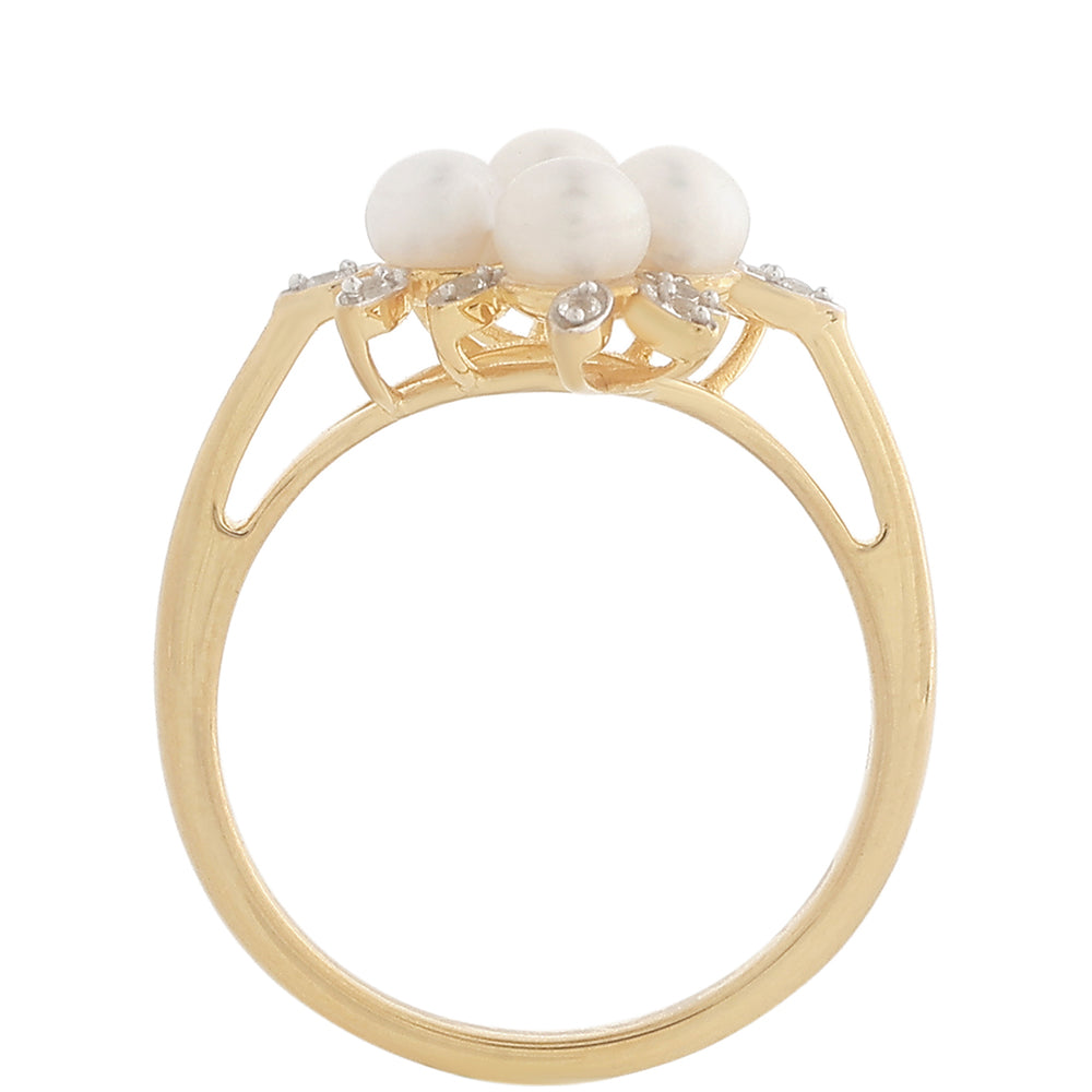 Inel din Argint 925 Placat cu Aur ( 2.57 grame ) cu Perlă de Cultură și Topaz Alb 1.44 Carate 3 