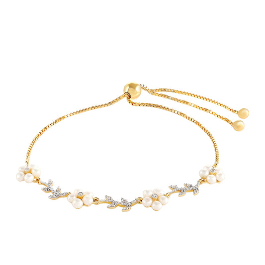 Brățară din Argint 925 Placat cu Aur ( 3.48 grame ) cu Perlă de Cultură și Topaz Alb 2 Carate