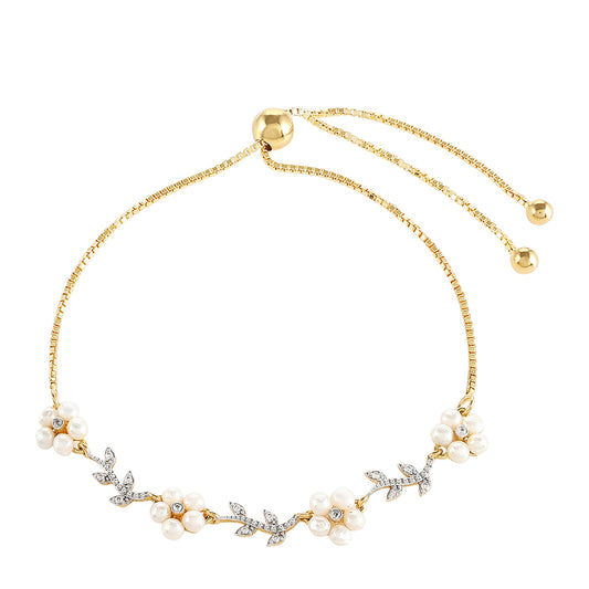 Brățară din Argint 925 Placat cu Aur ( 3.48 grame ) cu Perlă de Cultură și Topaz Alb 2 Carate