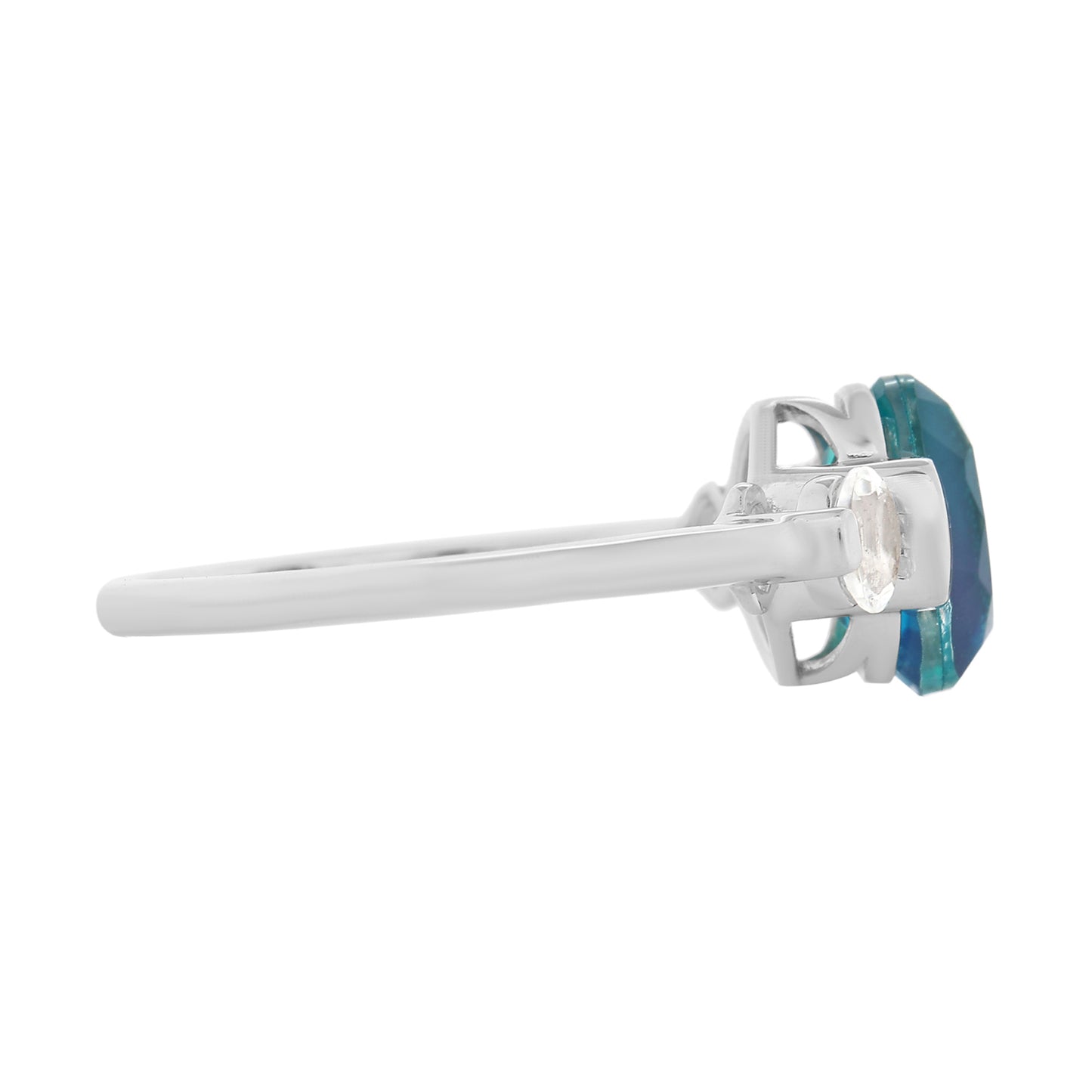 Inel din Argint 925 ( 2.17 grame ) cu Cuarț Păun și Topaz Alb 2.34 Carate
