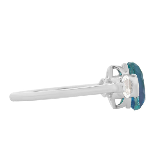 Inel din Argint 925 ( 2.17 grame ) cu Cuarț Păun și Topaz Alb 2.34 Carate