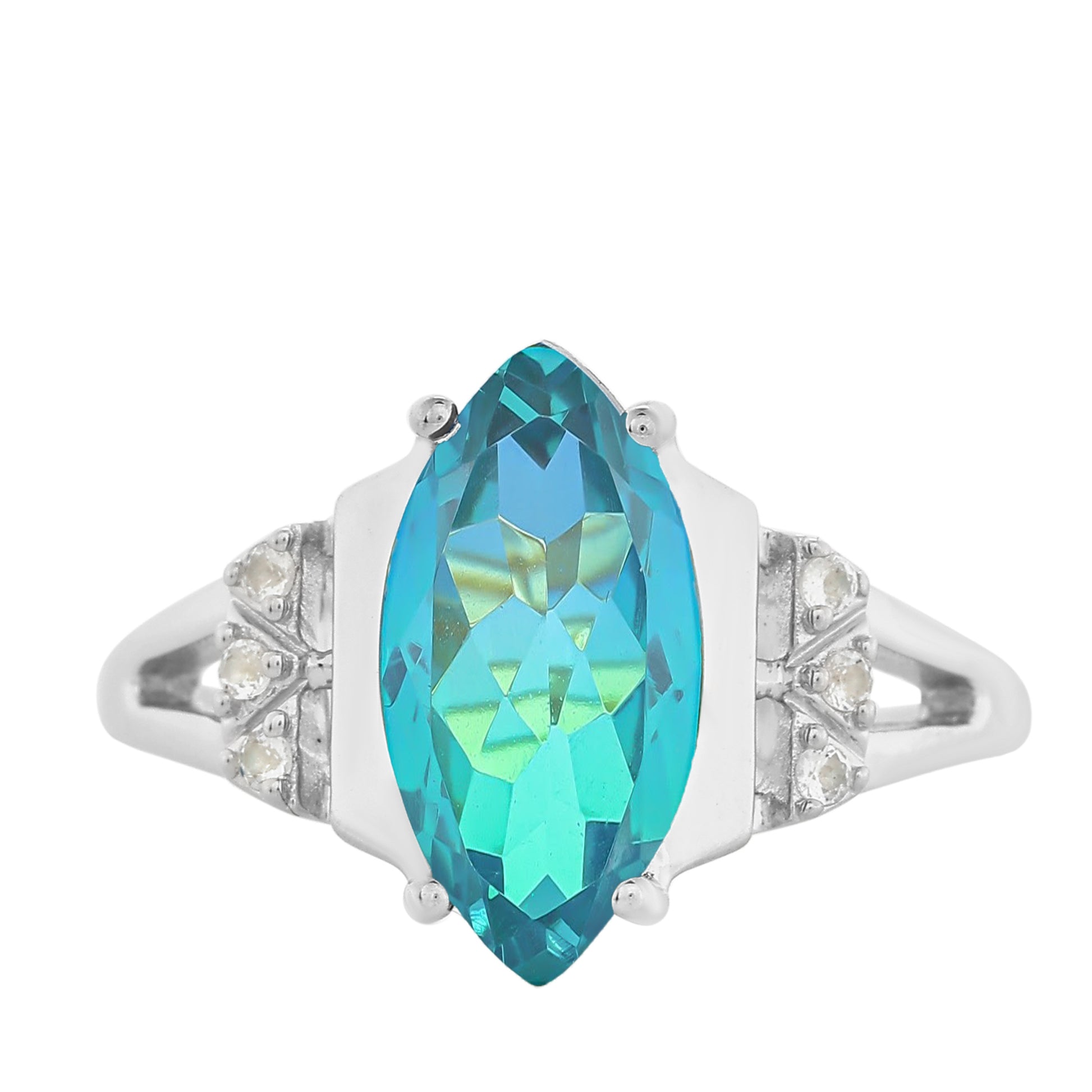 Inel din Argint 925 ( 3 grame ) cu Cuarț Păun și Topaz Alb 2.95 Carate 8 
