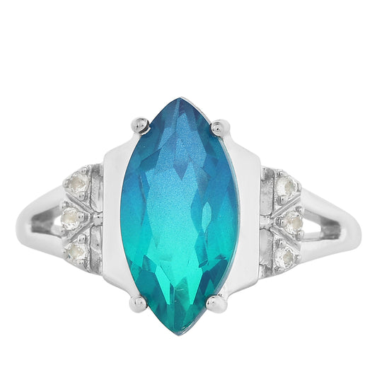 Inel din Argint 925 ( 3 grame ) cu Cuarț Păun și Topaz Alb 2.95 Carate