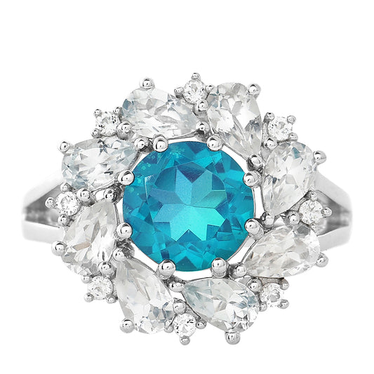 Inel din Argint 925 ( 3.28 grame ) cu Cuarț Păun și Topaz Alb 4.14 Carate