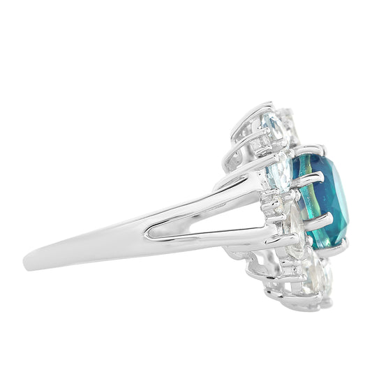 Inel din Argint 925 ( 3.28 grame ) cu Cuarț Păun și Topaz Alb 4.14 Carate