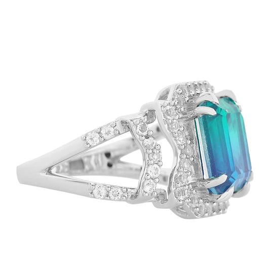 Inel din Argint 925 ( 4.18 grame ) cu Cuarț Păun și Topaz Alb 4.38 Carate