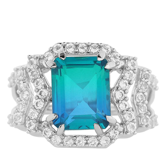 Inel din Argint 925 ( 4.18 grame ) cu Cuarț Păun și Topaz Alb 4.38 Carate