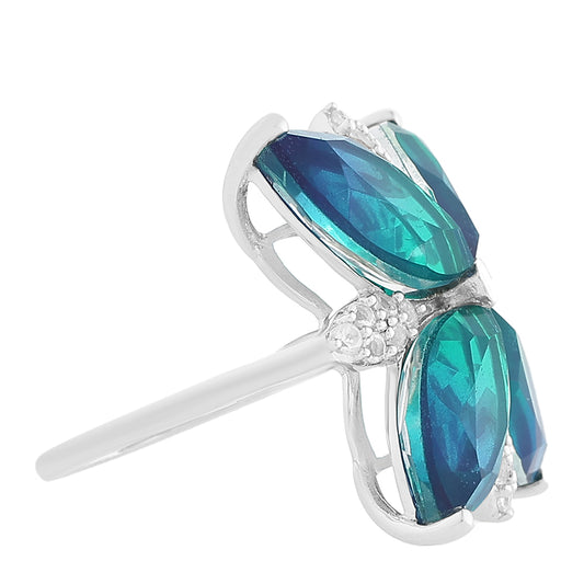 Inel din Argint 925 ( 3.79 grame ) cu Cuarț Păun și Topaz Alb 12.01 Carate