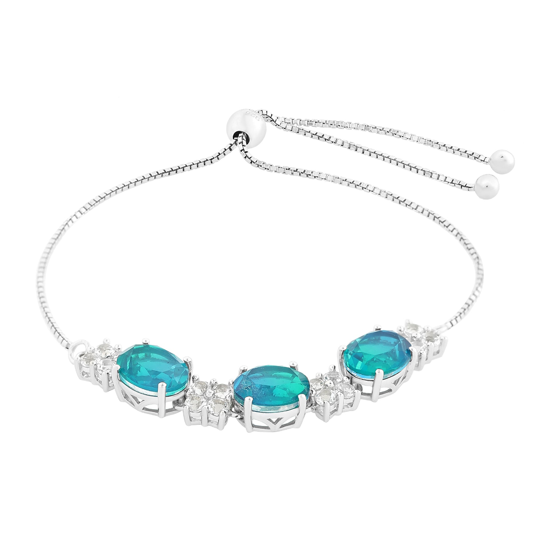 Brățară din Argint 925 ( 4.55 grame ) cu Cuarț Păun și Topaz Alb 7.16 Carate 3 