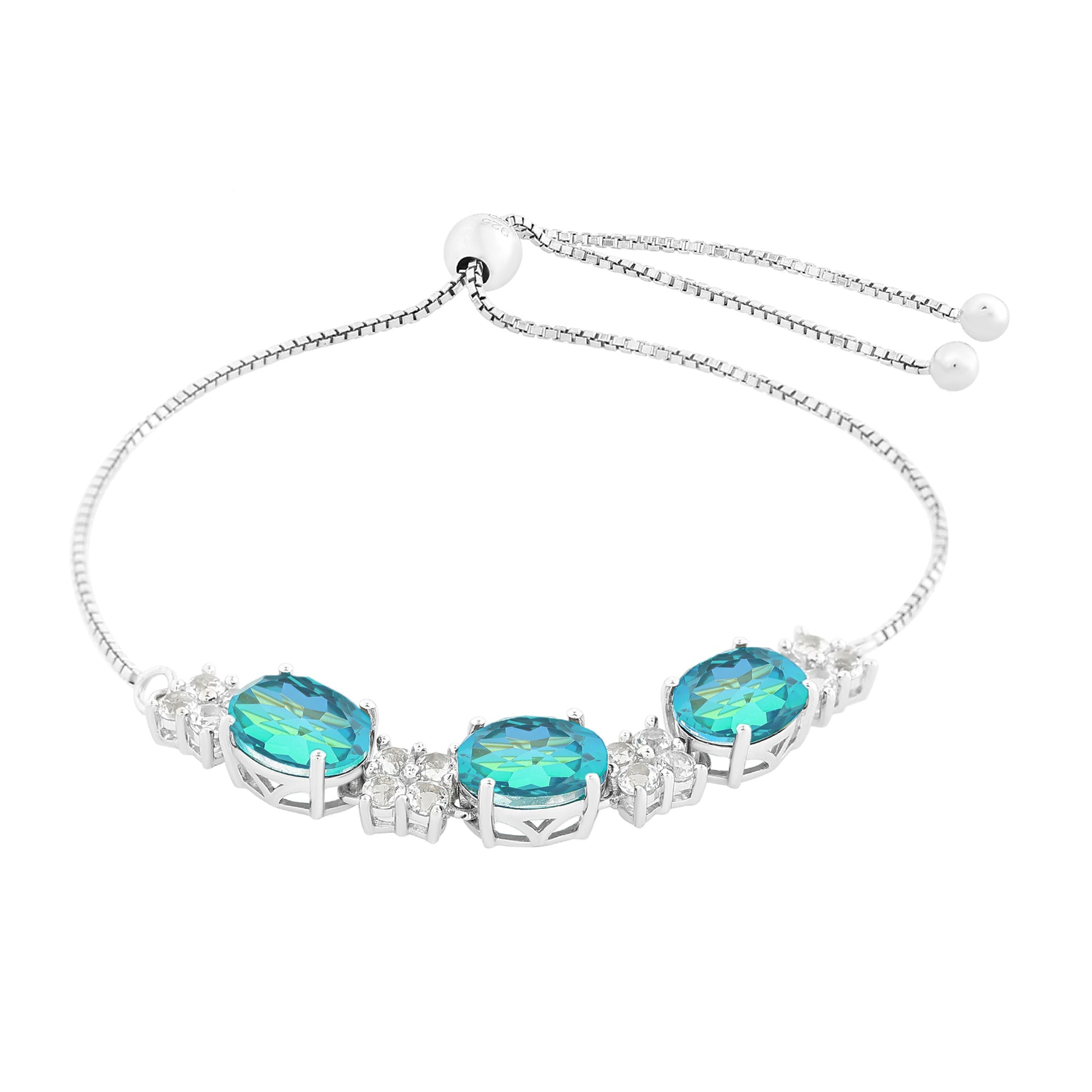 Brățară din Argint 925 ( 4.55 grame ) cu Cuarț Păun și Topaz Alb 7.16 Carate 4 