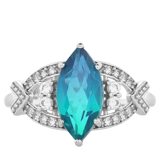 Inel din Argint 925 ( 3.14 grame ) cu Cuarț Păun și Topaz Alb 3.2 Carate