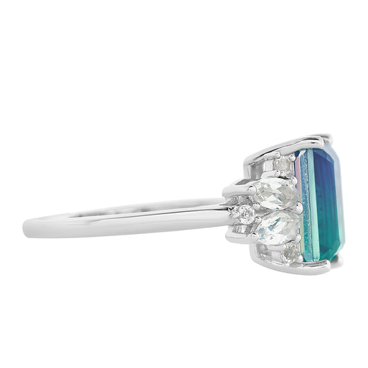 Inel din Argint 925 ( 2.27 grame ) cu Cuarț Păun și Topaz Alb 3.81 Carate