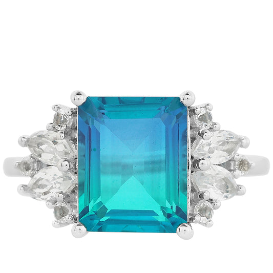 Inel din Argint 925 ( 2.27 grame ) cu Cuarț Păun și Topaz Alb 3.81 Carate