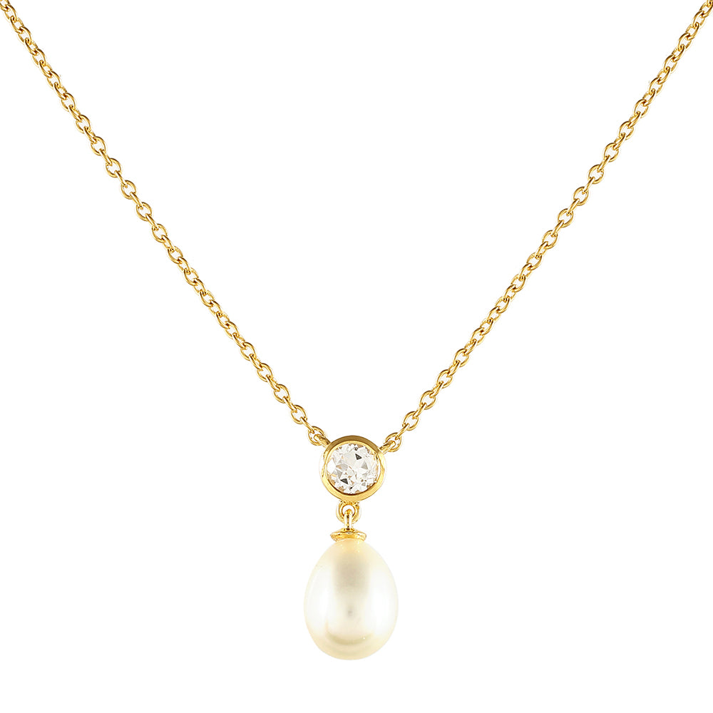 Colier din Argint 925 Placat cu Aur ( 3.3 grame ) cu Perlă de Cultură și Topaz Alb 6.38 Carate