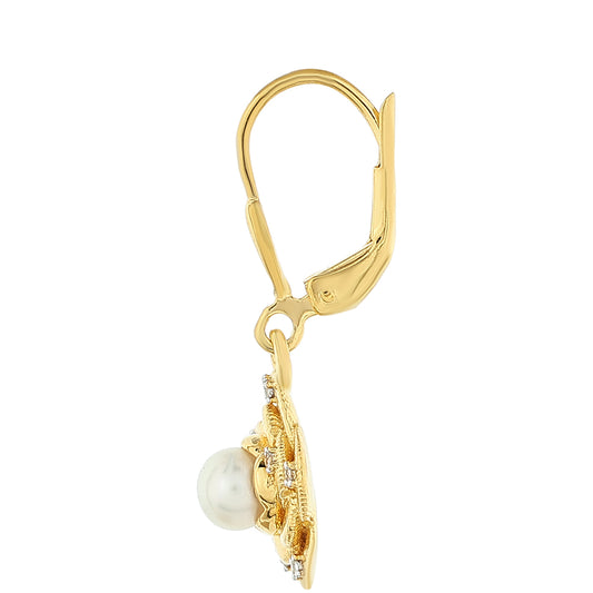 Cercei din Argint 925 Placat cu Aur ( 3.93 grame ) cu Perlă de Cultură și Topaz Alb 1.18 Carate