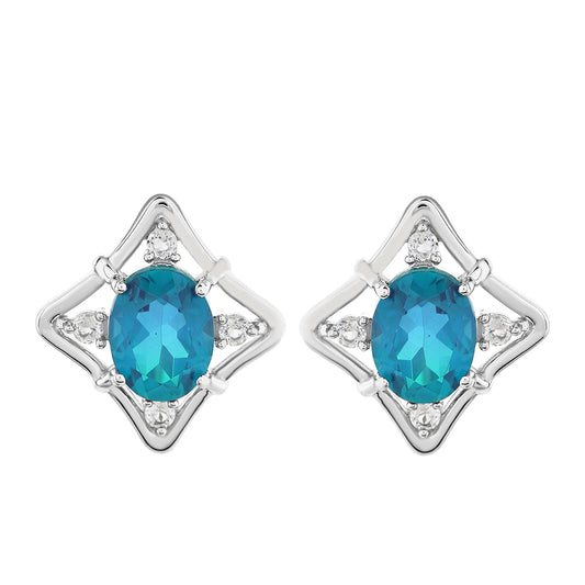 Cercei din Argint 925 ( 3.97 grame ) cu Cuarț Păun și Topaz Alb 4.26 Carate