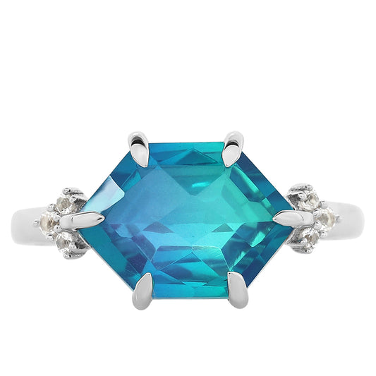 Inel din Argint 925 ( 2.31 grame ) cu Cuarț Păun și Topaz Alb 4.02 Carate