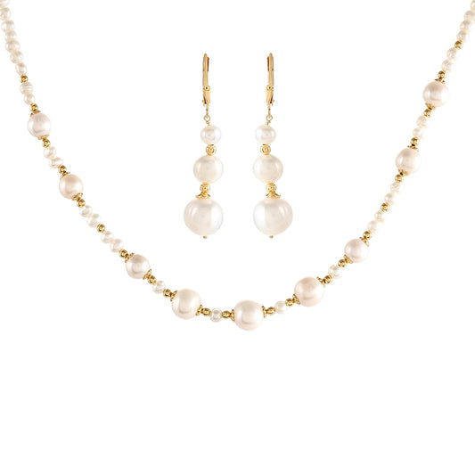 Set din Argint 925 Placat cu Aur ( 4.21 grame ) cu Perlă de Cultură 106.15 Carate ( Colier+Cercei )