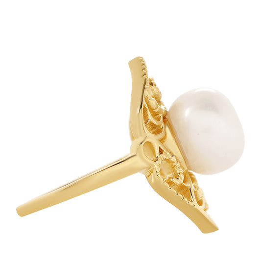 Inel din Argint 925 Placat cu Aur ( 3.79 grame ) cu Perlă de Cultură 2.6 Carate