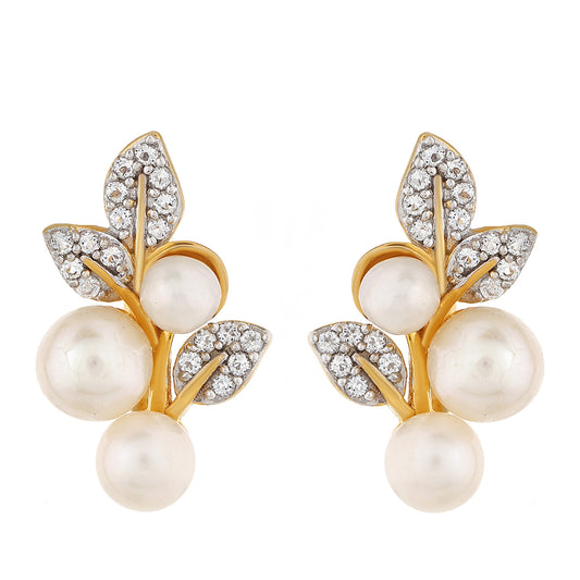 Cercei din Argint 925 Placat cu Aur ( 2.02 grame ) cu Perlă de Cultură și Topaz Alb 3.82 Carate