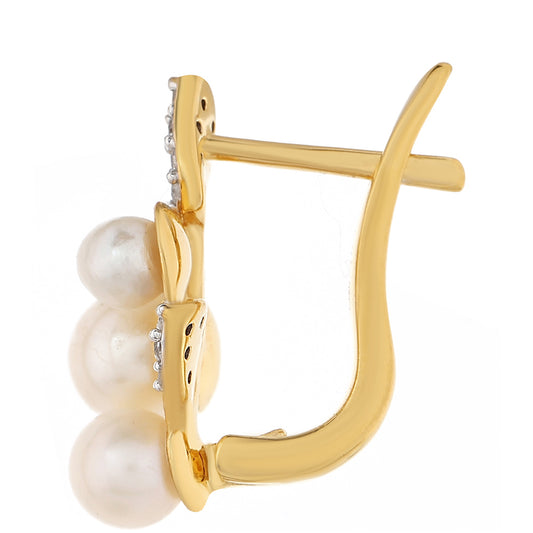 Cercei din Argint 925 Placat cu Aur ( 2.02 grame ) cu Perlă de Cultură și Topaz Alb 3.82 Carate