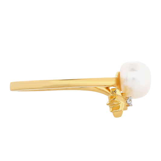 Inel din Argint 925 Placat cu Aur ( 2.16 grame ) cu Perlă de Cultură și Topaz Alb 2.26 Carate