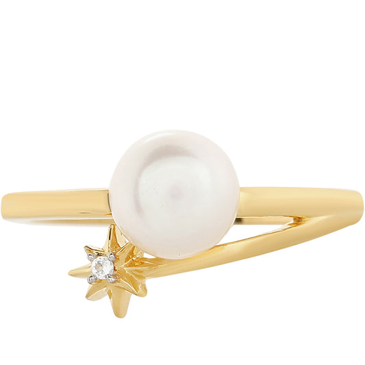 Inel din Argint 925 Placat cu Aur ( 2.16 grame ) cu Perlă de Cultură și Topaz Alb 2.26 Carate