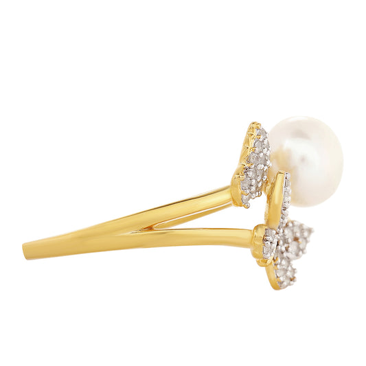 Inel din Argint 925 Placat cu Aur ( 2.39 grame ) cu Perlă de Cultură și Topaz Alb 2.37 Carate