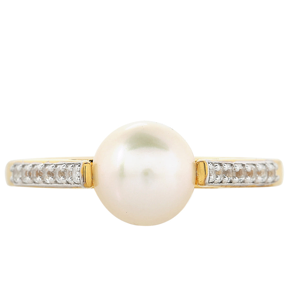 Inel din Argint 925 Placat cu Aur ( 1.9 grame ) cu Perlă de Cultură și Topaz Alb 2.49 Carate