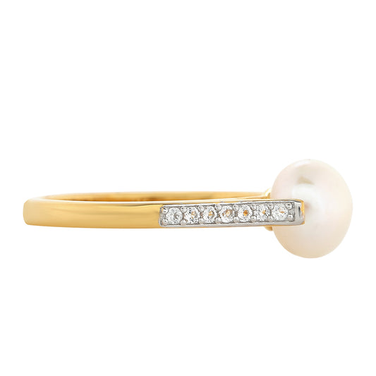 Inel din Argint 925 Placat cu Aur ( 1.9 grame ) cu Perlă de Cultură și Topaz Alb 2.49 Carate