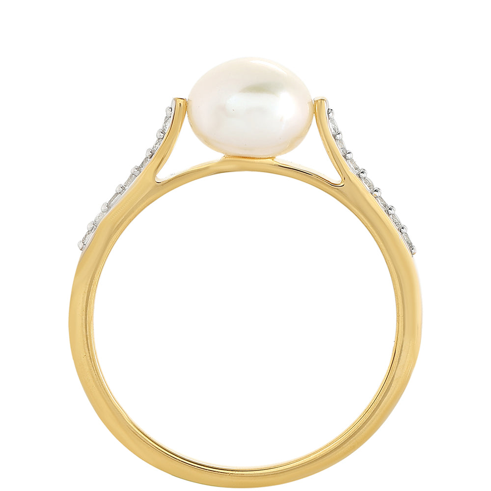 Inel din Argint 925 Placat cu Aur ( 1.9 grame ) cu Perlă de Cultură și Topaz Alb 2.49 Carate