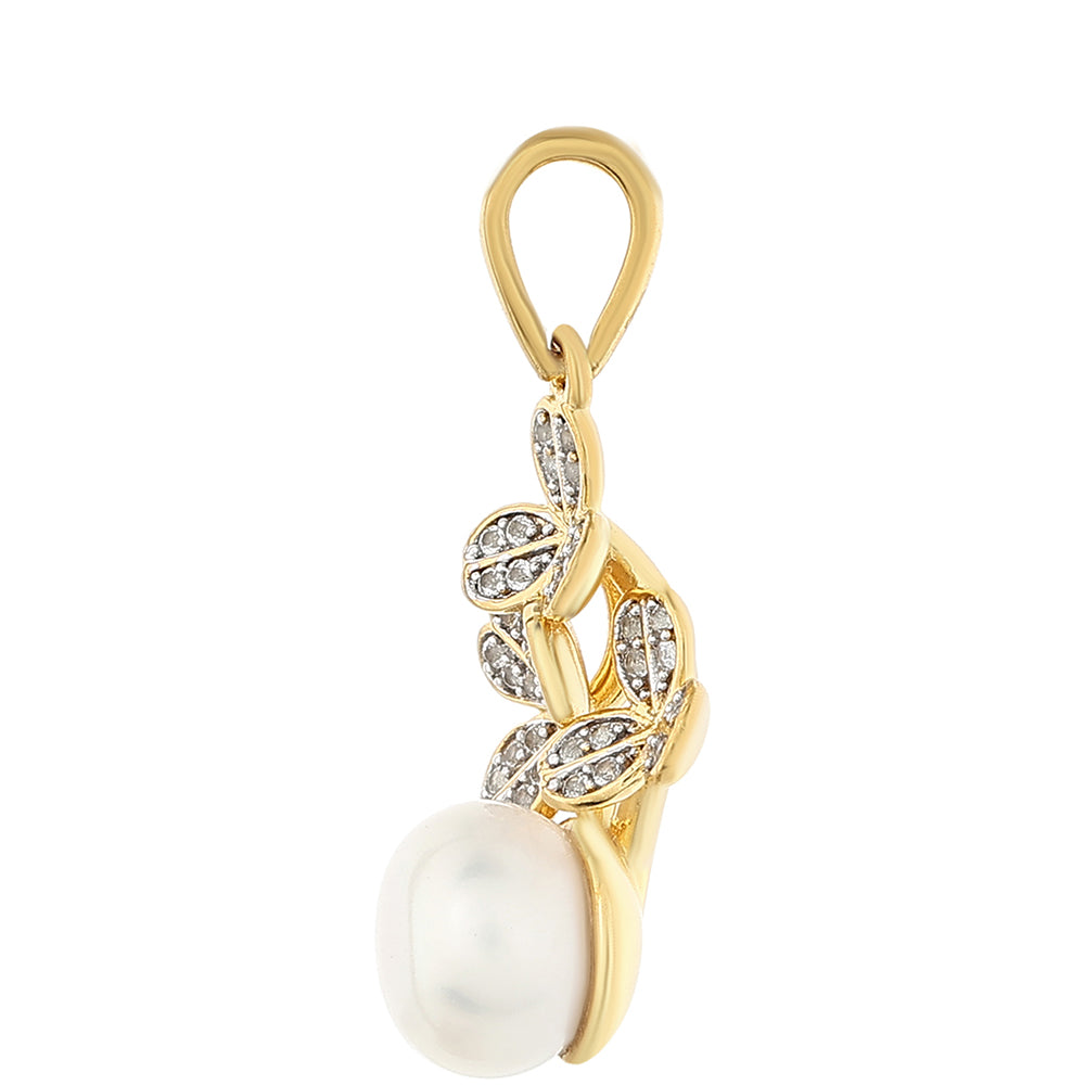 Pandantiv din Argint 925 Placat cu Aur ( 2.42 grame ) cu Perlă de Cultură și Topaz Alb 4.65 Carate 2 