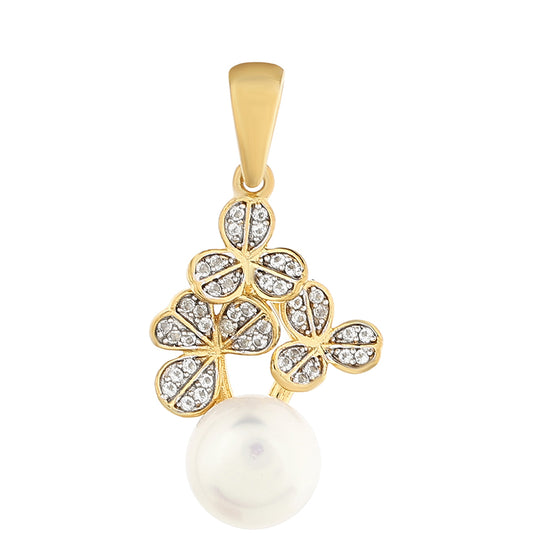 Pandantiv din Argint 925 Placat cu Aur ( 2.42 grame ) cu Perlă de Cultură și Topaz Alb 4.65 Carate