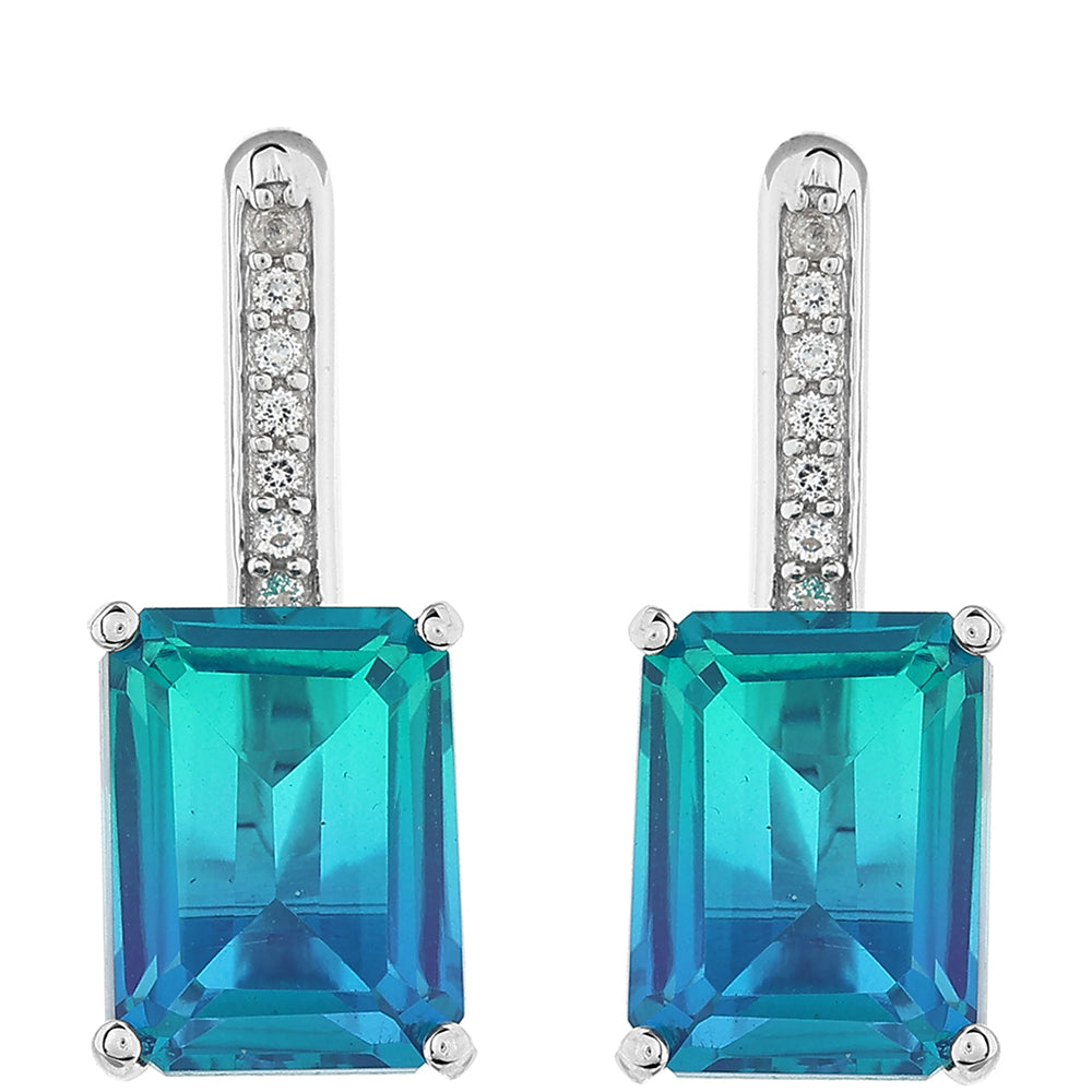 Cercei din Argint 925 ( 3.46 grame ) cu Cuarț Păun și Topaz Alb 5.28 Carate 1 